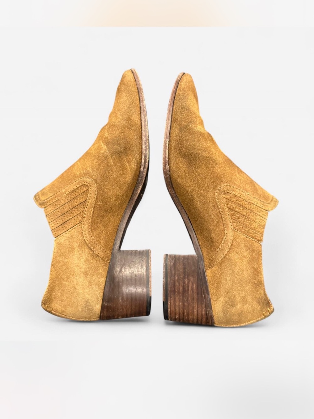 Frye Women’s Suede ankle Boots in Mustard